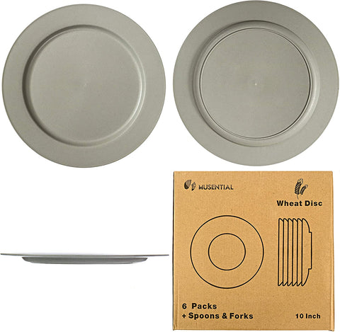 MUSENTIAL 10" Inch Wheat Straw Set (6 Dinner Plates / Spoons & Forks)